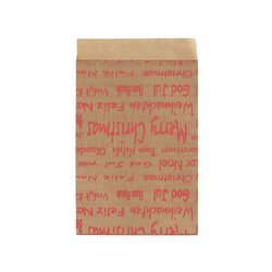 Geschenkflachbeutel Schrift rot 7x9+2cm Klappe