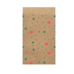 Geschenkflachbeutel Sterne grün-rot 9,5x14+2cm Klappe