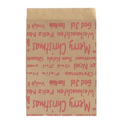 Geschenkflachbeutel Schrift rot  9,5x14+2cm Klappe