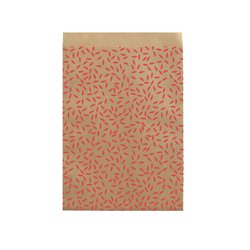 Geschenkflachbeutel Blätter rot 13x18+2cm Klappe