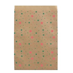 Geschenkflachbeutel Sterne grün-rot 13x18+2cm Klappe
