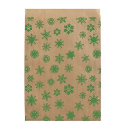 Geschenkflachbeutel Flocken grün 13x18+2cm Klappe