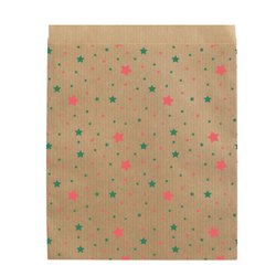 Geschenkflachbeutel Sterne grün-rot 16x18,5+2cm Klappe