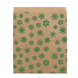 Geschenkflachbeutel Flocken grün 16x18,5+2cm Klappe