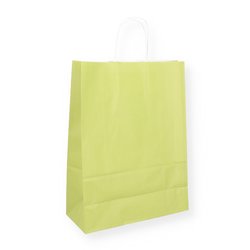 Papiertaschen grün 26+12x35cm mit gedrehten Kordeln       