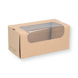 Food-Box braun Snackbox mit PET Fenster 200x100x90mm