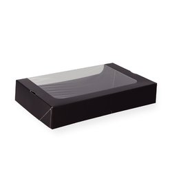 Sushi-Box L schwarz mit Fenster 250x160x45mm